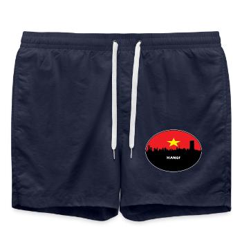 Hanoi-Vietnam-Flaggen-Skyline-Schattenbild-Reise - Badeshorts - French Navy - Vorne - AI Model Male 185 light (185cm)