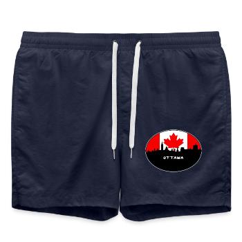 Ottawa-Kanada-Flaggen-Skyline-Schattenbild-Reise - Badeshorts - French Navy - Vorne - AI Model Male 185 light (185cm)
