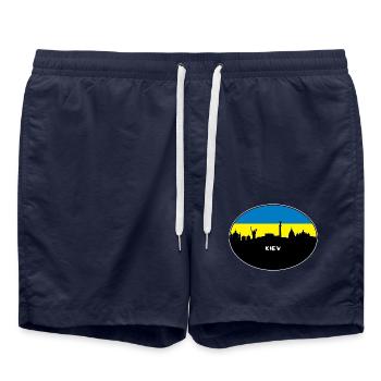 Kiew-Ukraine-Flaggen-Skyline-Schattenbild-Reise - Badeshorts - French Navy - Vorne - AI Model Male 185 light (185cm)