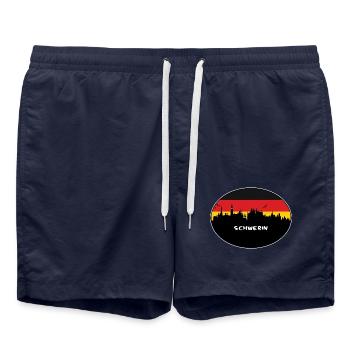 Schwerin Deutschland Flagge Skyline Silhouette Reisen - Badeshorts - French Navy - Vorne - AI Model Male 185 light (185cm)