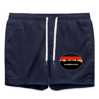 Saarbrücken Deutschland Flagge Skyline Silhouette Travel - Badeshorts - French Navy - Vorne - AI Model Male 185 light (185cm)
