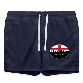 Leicester England Flagge Skyline Reise Souvenir - Badeshorts - French Navy - Vorne - AI Model Male 185 light (185cm)