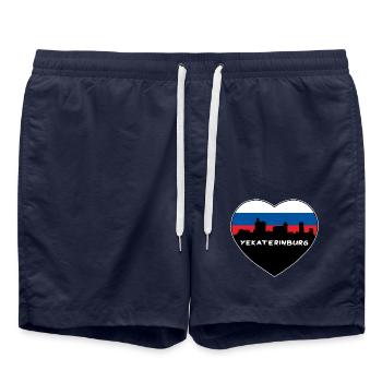 Flaggen-Skyline-Reise-Andenken Jekaterinburgs Russland - Badeshorts - French Navy - Vorne - AI Model Male 185 light (185cm)