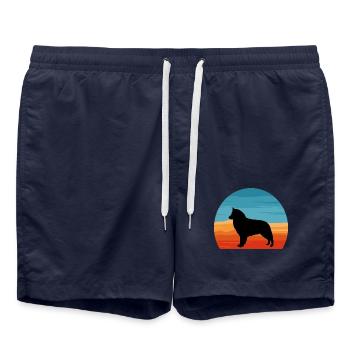 Belgischer Schäferhund Groenendael Hund Silhouette Retro - Badeshorts - French Navy - Vorne - AI Model Male 185 light (185cm)