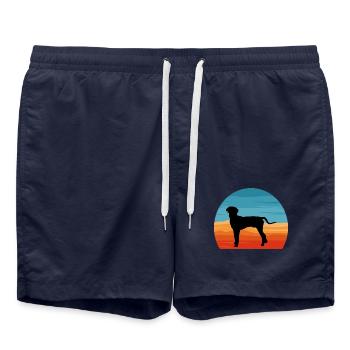 Hannover Hound Hundeliebhaber Silhouette Vintage Sonnenuntergang - Badeshorts - French Navy - Vorne - AI Model Male 185 light (185cm)