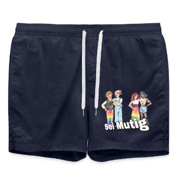 Sei Mutig Pride-Illustration: Vielfalt - Badeshorts - French Navy - Vorne - AI Model Male 185 light (185cm)