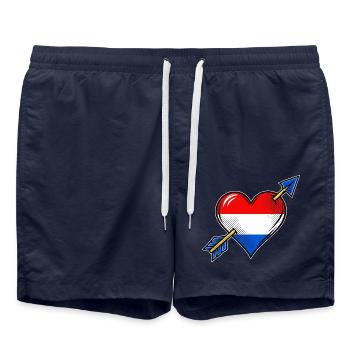 Holland Flagge Herz mit Pfeil - Badeshorts - French Navy - Vorne - AI Model Male 185 light (185cm)