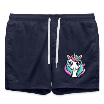 Einhorngesicht - Badeshorts - French Navy - Vorne - AI Model Male 185 light (185cm)