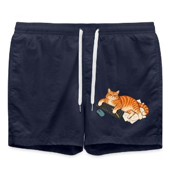Mein Schreibtisch – Katze auf der Tastatur - Badeshorts - French Navy - Vorne - AI Model Male 185 light (185cm)