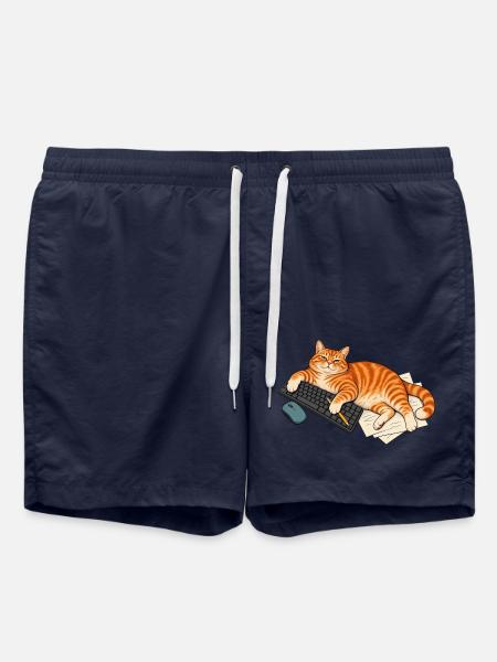 Mein Schreibtisch – Katze auf der Tastatur - Badeshorts - French Navy