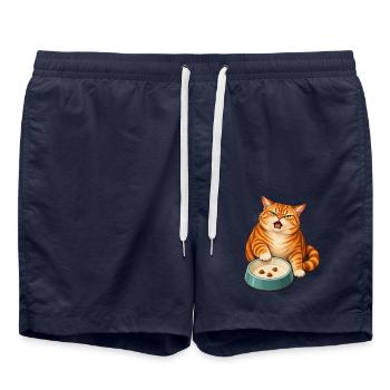 Futternapf-Drama – Empörte orange Katze - Badeshorts - French Navy - Vorne - AI Model Male 185 light (185cm)