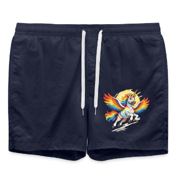 Regenbogen-Einhorn mit Flügeln - Badeshorts - French Navy - Vorne - AI Model Male 185 light (185cm)