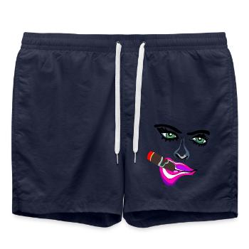 Neon Lippenkuss Zigarre Portrait - Badeshorts - French Navy - Vorne - AI Model Male 185 light (185cm)