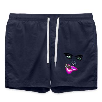 Pop-Art Neonlippen Gesicht - Badeshorts - French Navy - Vorne - AI Model Male 185 light (185cm)