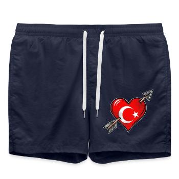 Türkei Flagge Herz mit Pfeil - Badeshorts - French Navy - Vorne - AI Model Male 185 light (185cm)