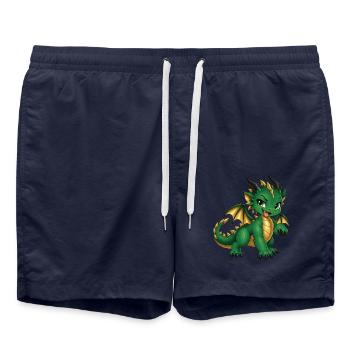 Frecher grüner Drache – Süßes Fantasy Drachenbaby - Badeshorts - French Navy - Vorne - AI Model Male 185 light (185cm)
