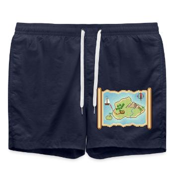 Pixel Art Schatzkarte mit verstecktem Schatz - Badeshorts - French Navy - Vorne - AI Model Male 185 light (185cm)