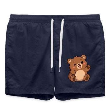 Kuschelbär Cartoon Winke-Motiv - Badeshorts - French Navy - Vorne - AI Model Male 185 light (185cm)