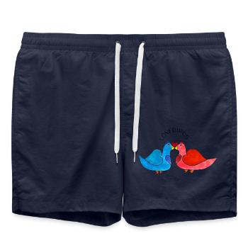 LoveBirds – verliebte Vögel mit Herz - Badeshorts - French Navy - Vorne - AI Model Male 185 light (185cm)
