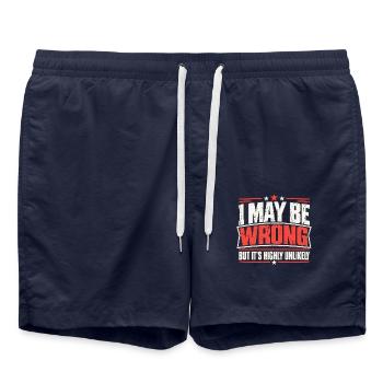 Ich könnte mich irren Slogan lustiges Meme-Zitat - Badeshorts - French Navy - Vorne - AI Model Male 185 light (185cm)