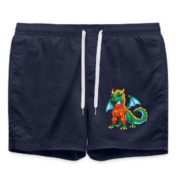 Süßes grünes Drachenmädchen im Herbstpullover - Badeshorts - French Navy - Vorne - AI Model Male 185 light (185cm)