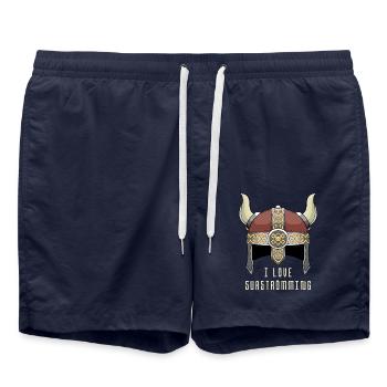 I Love Surströmming Wikinger Helm Schweden Hering - Badeshorts - French Navy - Vorne - AI Model Male 185 light (185cm)