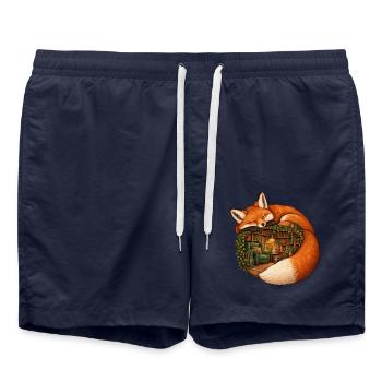 Schlafender Fuchs mit einer gemütlichen Bibliothek - Badeshorts - French Navy - Vorne - AI Model Male 185 light (185cm)