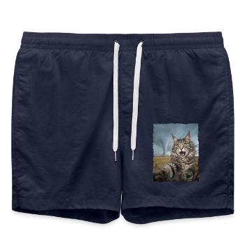 Katzen-Selfie vor dem Tornado - Badeshorts - French Navy - Vorne - AI Model Male 185 light (185cm)