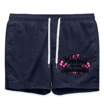 Pink Neon Herzen und Schmetterlinge - Badeshorts - French Navy - Vorne - AI Model Male 185 light (185cm)