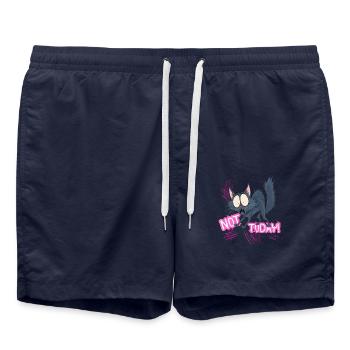 Lustige verängstigte Katze, nicht heute, zischendes Kätzchen - Badeshorts - French Navy - Vorne - AI Model Male 185 light (185cm)