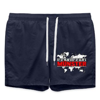 Münster Koordinaten Weltkarte Rot - Badeshorts - French Navy - Vorne - AI Model Male 185 light (185cm)