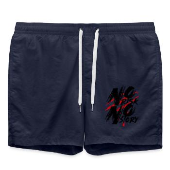 No Risk No Story – Mut Risiko Motivation Spruch - Badeshorts - French Navy - Vorne - AI Model Male 185 light (185cm)