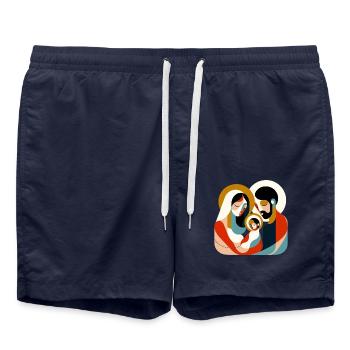 Abstract Holy Family Nativity - Badeshorts - French Navy - Vorne - AI Model Male 185 light (185cm)