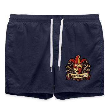 Narrenkapelle Fasching Narrenmaske Linolschnitt - Badeshorts - French Navy - Vorne - AI Model Male 185 light (185cm)