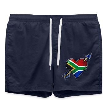Südafrika Flagge Herz mit Pfeil used look - Badeshorts - French Navy - Vorne - AI Model Male 185 light (185cm)