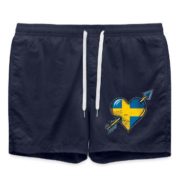 Schweden Flagge Herz mit Pfeil used look - Badeshorts - French Navy - Vorne - AI Model Male 185 light (185cm)