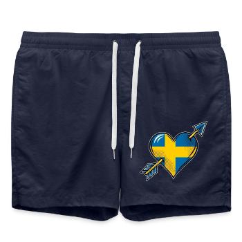 Schweden Flagge Herz mit Pfeil - Badeshorts - French Navy - Vorne - AI Model Male 185 light (185cm)