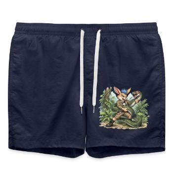 Bunny Punk Junglejäger Hase mit Dämonschlange - Badeshorts - French Navy - Vorne - AI Model Male 185 light (185cm)