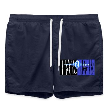 Straßenreflexionen Blau-Schwarz - Badeshorts - French Navy - Vorne - AI Model Male 185 light (185cm)
