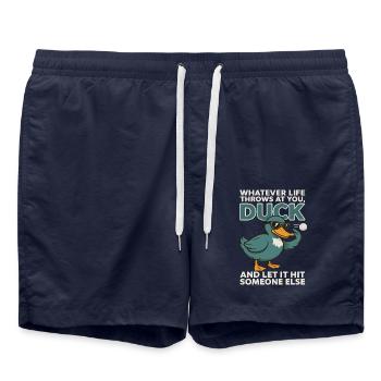 Duck Spruch: Lass es jemanden anders treffen - Badeshorts - French Navy - Vorne - AI Model Male 185 light (185cm)