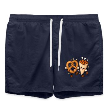 Brezel Gebrannte Mandeln Kawaii Tanz T-Shirt - Badeshorts - French Navy - Vorne - AI Model Male 185 light (185cm)