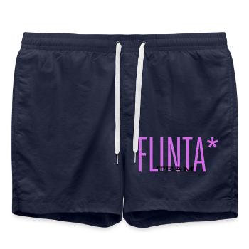TEAM FLINTA LILA SCHRIFT FEMINISMUS QUEER  - Badeshorts - French Navy - Vorne - AI Model Male 185 light (185cm)
