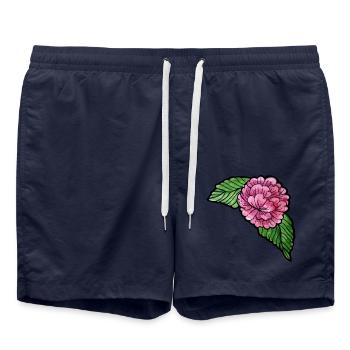 Rosa Pfingstrose auf schwarzer Seide - Badeshorts - French Navy - Vorne - AI Model Male 185 light (185cm)