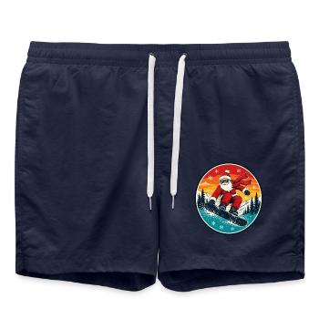 Cooler Weihnachtsmann beim Snowboarden Retro - Badeshorts - French Navy - Vorne - AI Model Male 185 light (185cm)