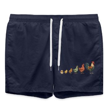 Küken-zu-Hahn-Wachstumsparade Hühnerhühner - Badeshorts - French Navy - Vorne - AI Model Male 185 light (185cm)