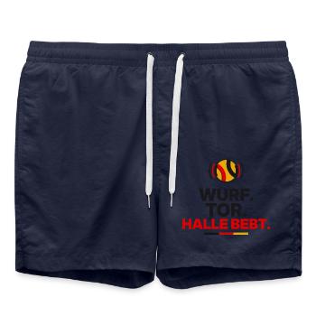 Wurf. Tor. Halle bebt. - Badeshorts - French Navy - Vorne - AI Model Male 185 light (185cm)