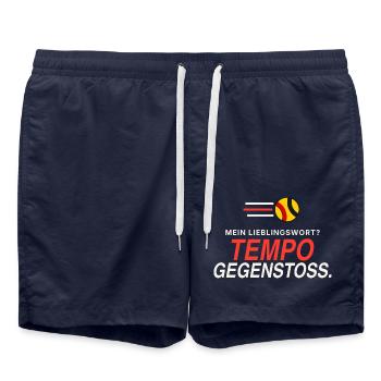 Lieblingswort Tempogegenstoß - Badeshorts - French Navy - Vorne - AI Model Male 185 light (185cm)