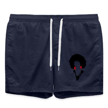 Rote Augen auf minimalistischem schwarzem Hintergrund - Badeshorts - French Navy - Vorne - AI Model Male 185 light (185cm)