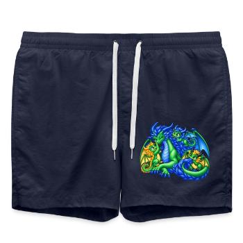 Liebevolle Drachenmama mit drei süßen Drachenbabys - Badeshorts - French Navy - Vorne - AI Model Male 185 light (185cm)