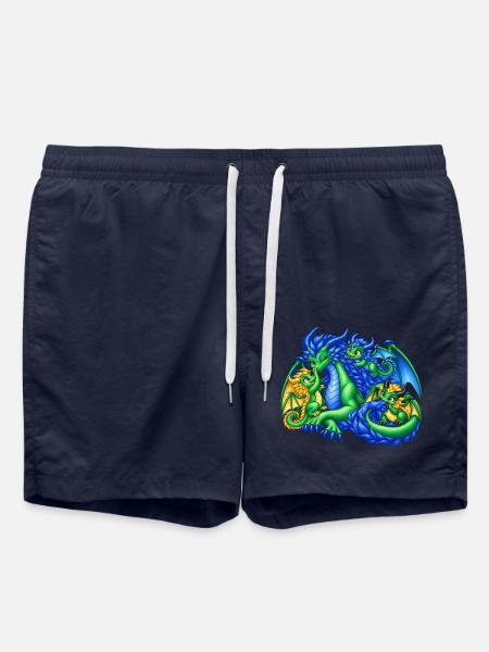 Liebevolle Drachenmama mit drei süßen Drachenbabys - Badeshorts - French Navy